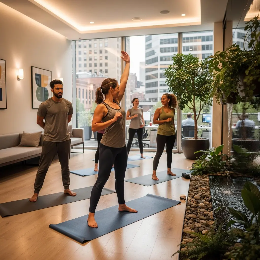 Nowoczesne biuro z przestronną recepcją i przyjaznym dla gości układem.